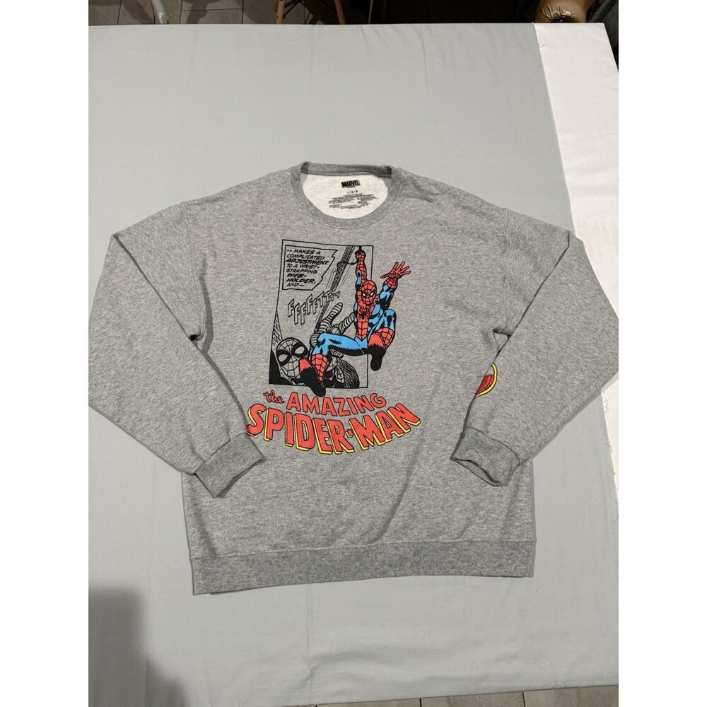 Marvel Amazing Spider-Man Sweatshirt Mens L Gray Comic Graphic Crewneck Pullover